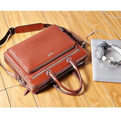 BOSTANTEN Leather Briefcase Shoulder 15.6 Inch Laptop Business Vintage Slim Messenger Bags for Men & Women Brown