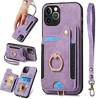 12 Pro Max Phone Case,Card Holder Wallet Stand for iPhone 12 Pro Max Case,Ring Holder,RFID-Blocking,Wrist Strap,Camera Protector,Leather Shockproof Protective Magnetic Flip Cover Cases (Purple)