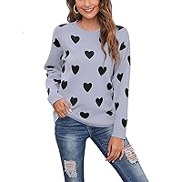 Women's Pullover Sweaters Long Sleeve Crew Neck Cute Multi-Hearts Knitted Casual Sweater