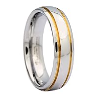 Silver or Gold Stripes White Tungsten Carbide Wedding Band 6mm or 8mm COMFORT FIT Ring