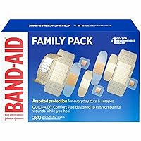 Brand Adhesive Bandages Family Variety Pack, Sheer & Clear Flexible Sterile Individually Wrapped Bandages for First Aid Wound Care for Minor Cuts & Scrapes, Assorted Sizes, 280 ct
