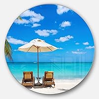 Turquoise Beach with Chairs - Seashore Photo Round Wall Art - Disc of 11, 11