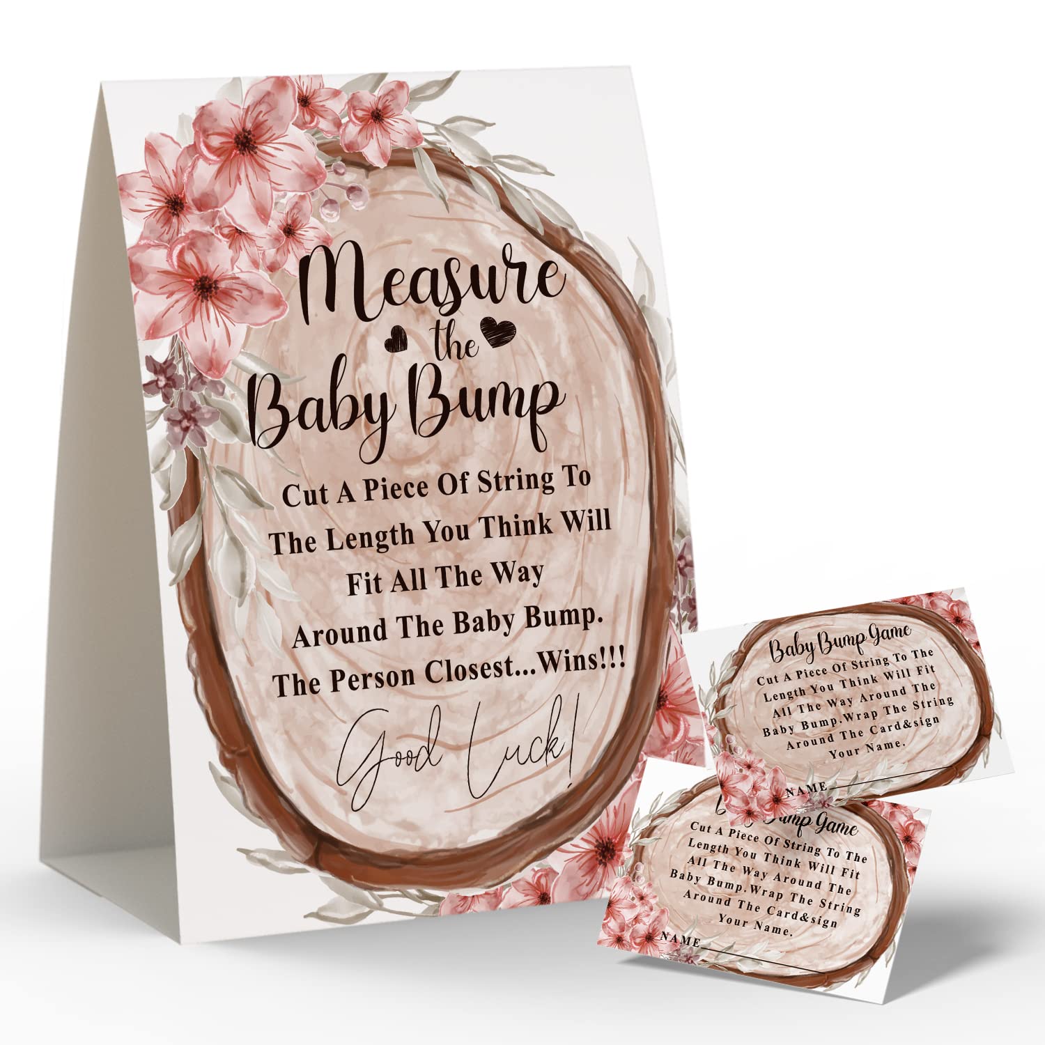 Baby Shower Games - Measure Mommy's Belly Game, How Big is Mommy's Belly, Mommys Belly Size Game, Includes a 5x7 Standing Sign and 50 2x3.5 Advice Cards(niu-k09)