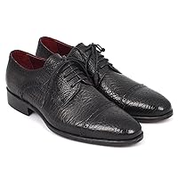 Paul Parkman Black Aged Leather Captoe Derby Shoes (ID#FR799-BLK)