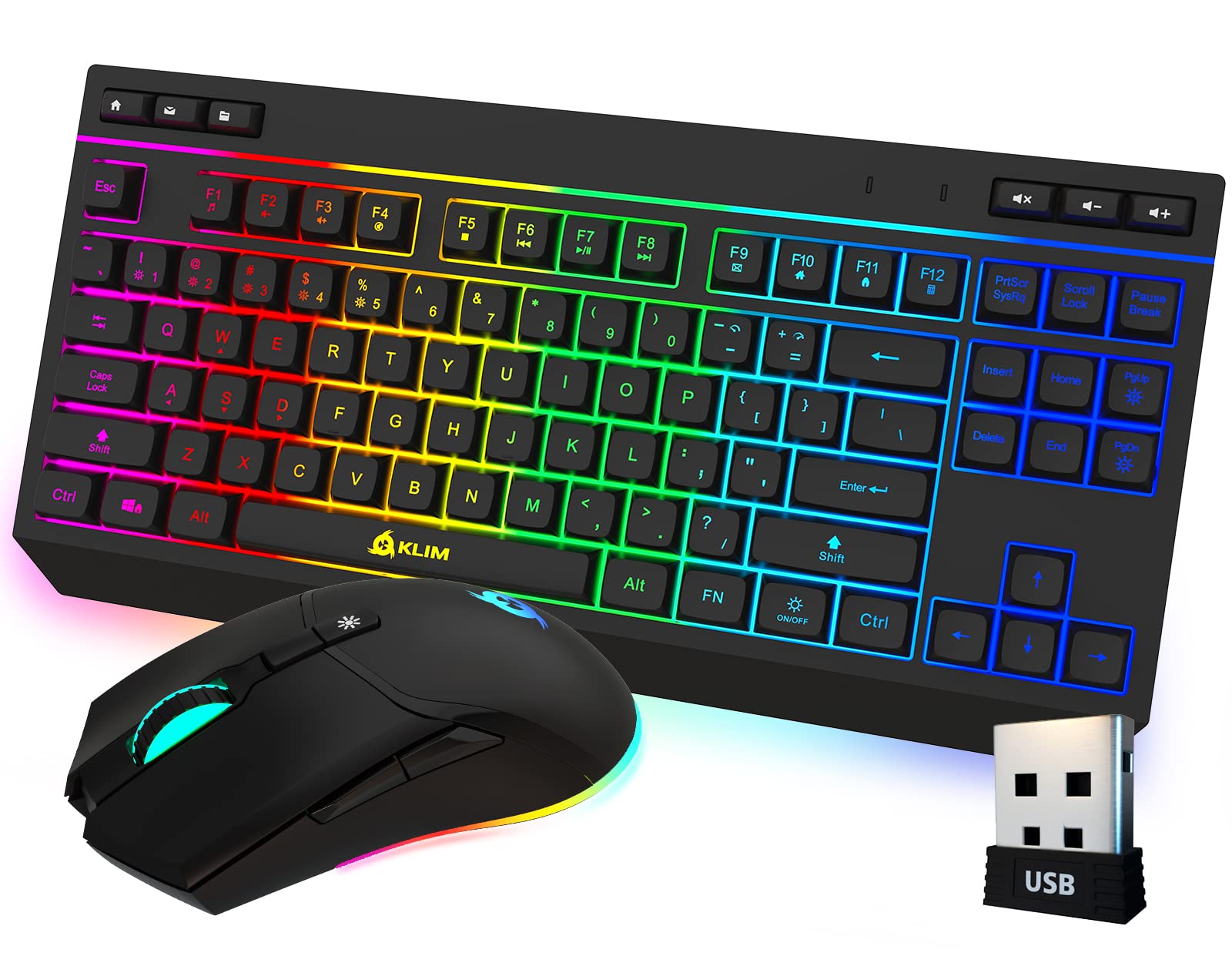 KLIM Duo - New 2023 Wireless Gaming Keyboard and Mouse Combo - Compact Durable Ergonomic - Silent Backlit TKL Keyboard - RGB Gaming Mouse Wireless - Long-Lasting Built-in Battery
