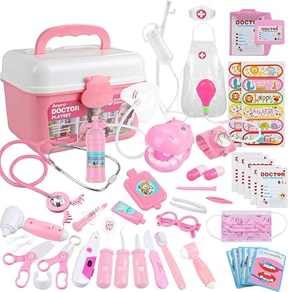 Anpro 46Pcs Doctor Kit For Kids,Kids Doctor kit,Medical Toy Kids Doctor Pretend Play kit With Stethoscope for Kids Doctor Role Play Costume Dress-Up,Doctor Play Gift For Kids Ages 3 4 5 6 7 8 Year Old