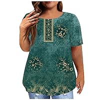 Plus Size Tunic Tops For Women Trendy Graphic Crew Neck Tees Spring Summer Lightweight Basic Clothes
