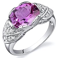 PEORA Created Pink Sapphire Ring for Women in Sterling Silver, Vintage Scallop Design, Oval Shape 3.50 Carats, Comfort Fit, Sizes 5 to 9
