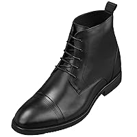CALTO Men's Invisible Height Increasing Elevator Shoes - Leather Lace-up Cap-Toe Dress Boots - 2.8 Inches Taller