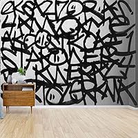 Wall Mural abstract graffiti gibberish on texture black and whites and pictures Peel and Stick Wallpaper Self Adhesive Wallpaper Large Wall Sticker Removable Vinyl Film Roll Shelf Paper Home Decor