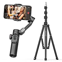Phone Gimbal Stabilizer 3-Axis Smartphone Foldable Gimbal for iPhone Gimble with Focus Wheel TikTok YouTube Vlog Stabilizer iPhone&Android-AOCHUAN Smart XE& 1.7M Complete Camera Tripod