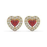 Heart Shape 18K Yellow Gold Push Back Stud Earring For Girls With Heart And Round Cut 2.67TCW Center Stone Red And Colorless Moissanite Diamond