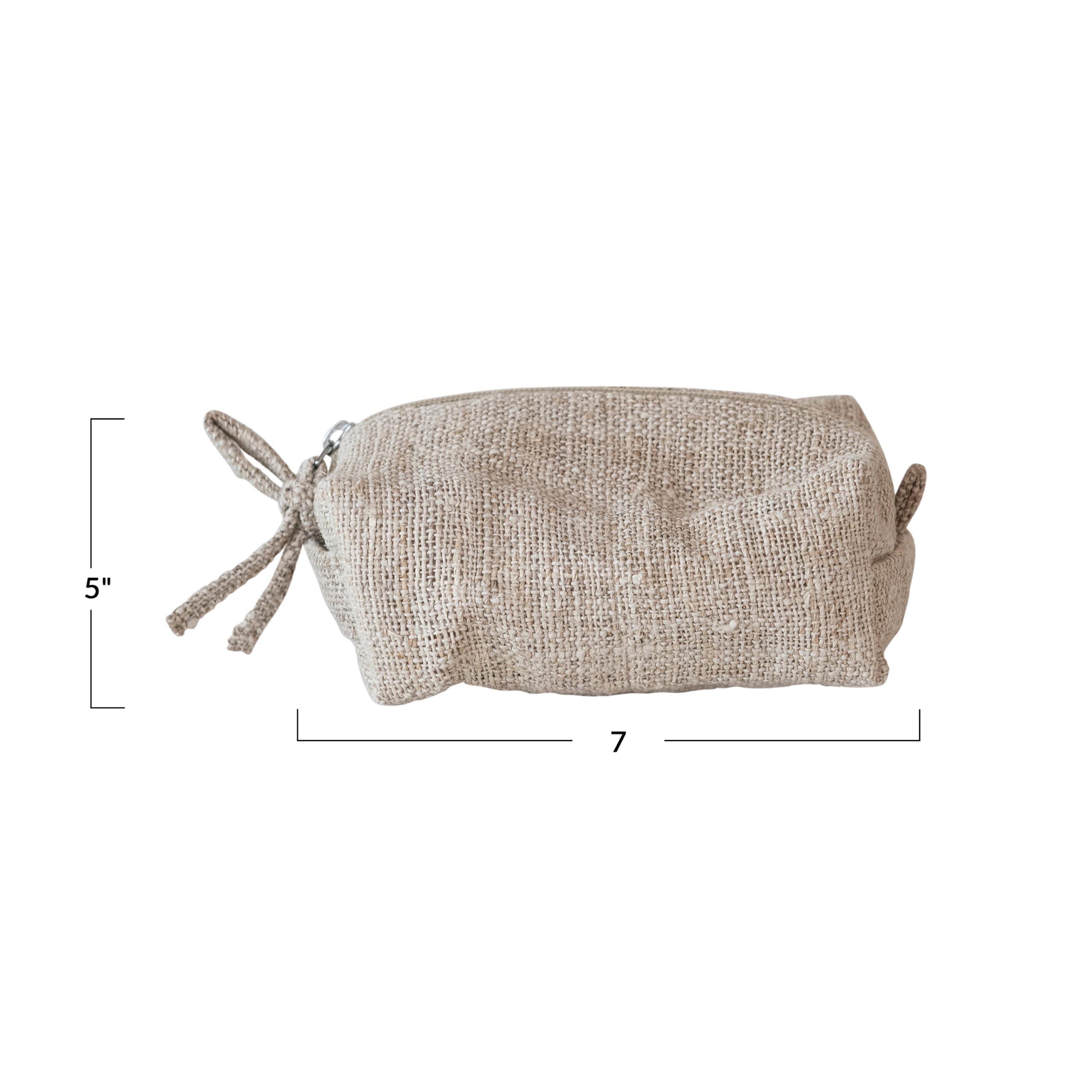 Creative Co-Op Woven Hemp Fiber Zip Pouch with Handle and Cotton Lining, Natural
