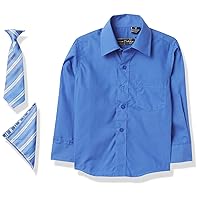 a.x.n.y Boys' Long Sleeve Button Down Shirt with Tie and Pocket Square Combo Set