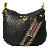 Prada Black Vitello Phenix Leather Web Stripe Strap Crossbody 1BC166