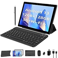 2 in 1 Tablet, Android 13 Tablets 12GB RAM 128GB ROM 10 inch Tablet with Keyboard, 2.0Ghz Processor, 5Ghz/WiFi 6, Bluetooth 5.0, 10 Hours Battery Life, IPS Screen Tablet Pc, Black