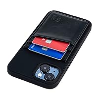 Dockem Card Case for iPhone 15 Plus with Recycled TPU Shell & 2 Stitched-on Card Slots, Recycled Synthetic Leather Wallet (N2R, Black)
