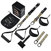 Suspension Trainer, Bodyweight Training Straps for Full Body Workouts at Home, Includes Door Anchor, Extension Arms and Advanced Foot Straps. Green