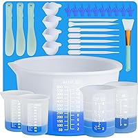 Teexpert Silicone Resin Measuring Cups Tool Kit-Reusable Resin Supplies with 100&250&600ml Measure Cups, Dispensing Cups, Stirring Rods, Silicone Mat for Resin Mixing, Pouring,Molds, Jewelry Making