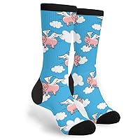 Flying Pig Socks Women & Men Breathable Novelty Moisture Control Running Crew Socks