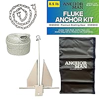 Portable Galvanized Fluke Style Anchor Kit, Anchor Chain Boat, Anchor Rope and Anchor Bag, Set for Pontoon, Sail, Small Boats, Boat Anchors for 18, 25, Foot Boats - 8.5lb Kit13lb Kit