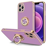 Hython Case for iPhone 12 Pro Case with Ring Stand, 360° Rotatable Ring Holder Magnetic Kickstand, Plating Rose Gold Soft TPU Bumper Camera Protection Shockproof Protective Phone Cases Cover, Purple