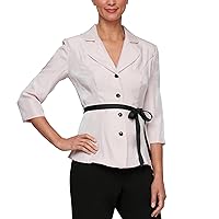 Alex Evenings Women's Stretch Taffeta 3/4 Sleeve Formal Blouse with Buttons, Special Occasion Dress Shirt