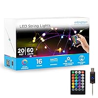 Enbrighten Basics LED String Lights, USB Powered, Color Changing, Fairy Lights with Remote, 16 Colors, 7 Seasonal Lighting Modes, Perfect for Bedroom, Living Room, Patio, Wedding and More, 70512-T1
