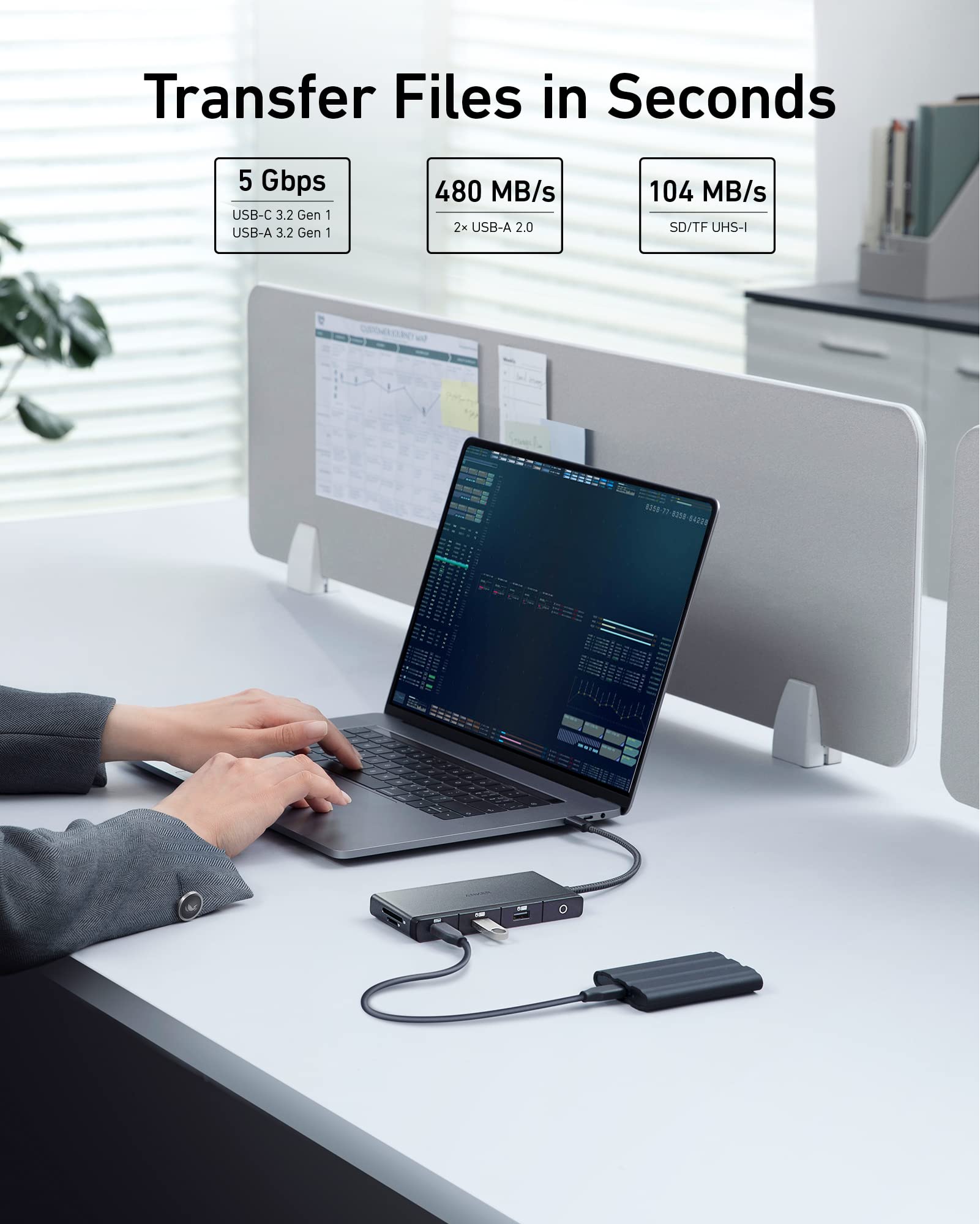 Anker USB C Hub, 552 USB-C Hub (9-in-1, 4K HDMI) with 100W Power Delivery, 4K@30Hz HDMI, 4 USB-C and USB-A Data Ports, Ethernet and SD/microSD Card Slot for MacBook, HP, Dell Laptops, and More
