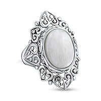 Personalize Western Jewelry Boho Vintage Style Large Gemstone Filigree Oval Cabochon Armor Full Finger Statement Blue Turquoise Ring For Women Oxidized .925 Sterling Silver Customizable