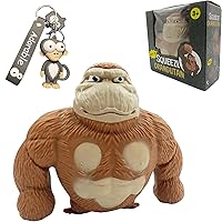 Squishy Monkey Toy with Keychain, Stretchy Gorilla Fidget Toy, Stress Relieving Splat Monkey, Ideal Gifts for Kids, Birthday & Christmas (Brown)