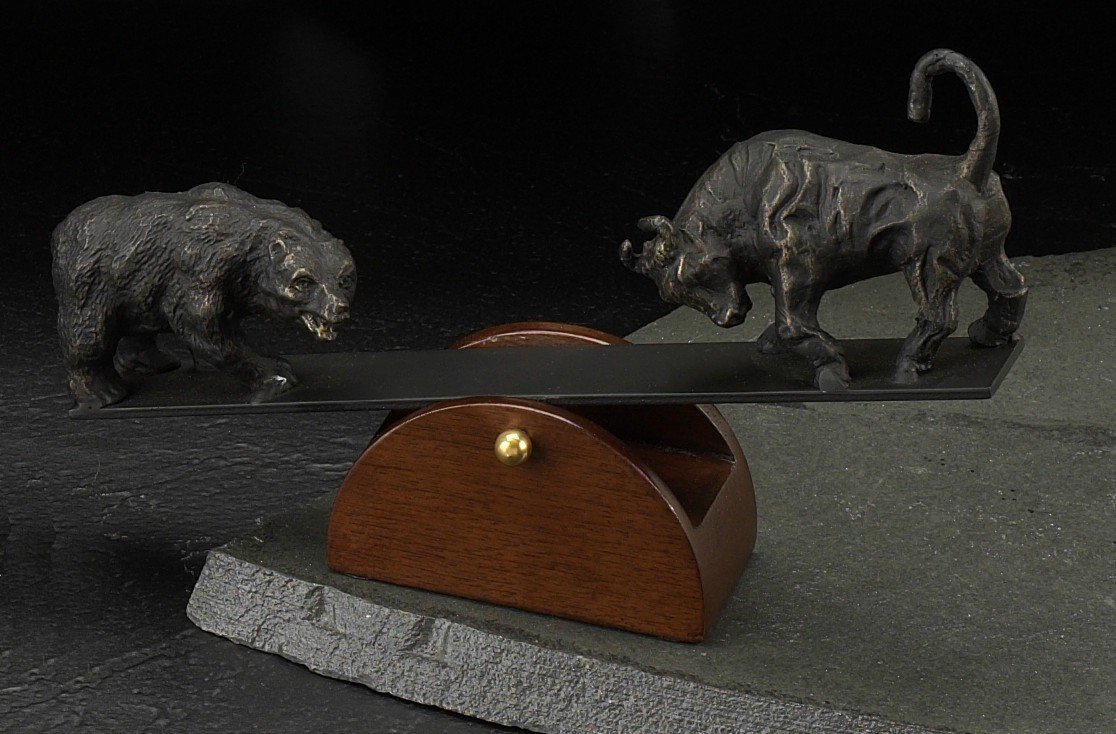 See-Saw Stock Market Bull and Bear Sculpture - Figurine