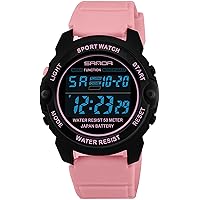 findtime Pink Digital Watch Women's Unisex Digital Watch with Stopwatch Calendar Alarm Clock LED Watch for Teenagers Boys Girls