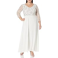 J Kara Women's V-Neck 3/4 Sleeve Beaded Bodice Pop Over Long Dress