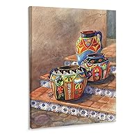 Kitchen Poster Mexican Pottery Office Home Kitchen Dining Room Decorative Wall Art Canvas Art Poster and Wall Art Picture Print Modern Family Bedroom Decor 20x26inch(51x66cm) Frame-Style