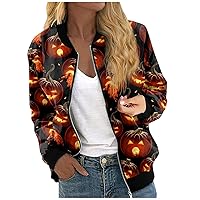 Halloween Party Bomber Jacket Women Lightweight Casual Coat Zip Up Moto Jackets With Pocket 2023 Festival Outfits