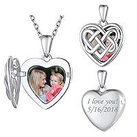 FindChic 925 Sterling Silver Heart Locket Necklaces Celtic Knot/Dainty Branch/Angel Wing/Plant Branches/Hug/Flame Custom Photo Necklace 16inch to 22inch Chain Memorial Jewelry Gift for Women+Gift Box