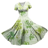 Women's Spring Dresses 2024 Princess Dress Sexy V-Neck St. Patrick's Day Printed Waist Pulled Short Dress, S-3XL
