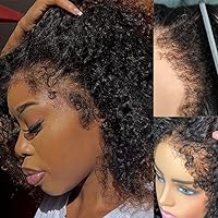 4C Realistic Kinky Curly Edges Hairline 13X4 Lace Front Wigs Human Hair Glueless Afro Kinky Curly HD Transparent Lace Frontal Wig with Curly Baby Hair 150% Density 20 inch