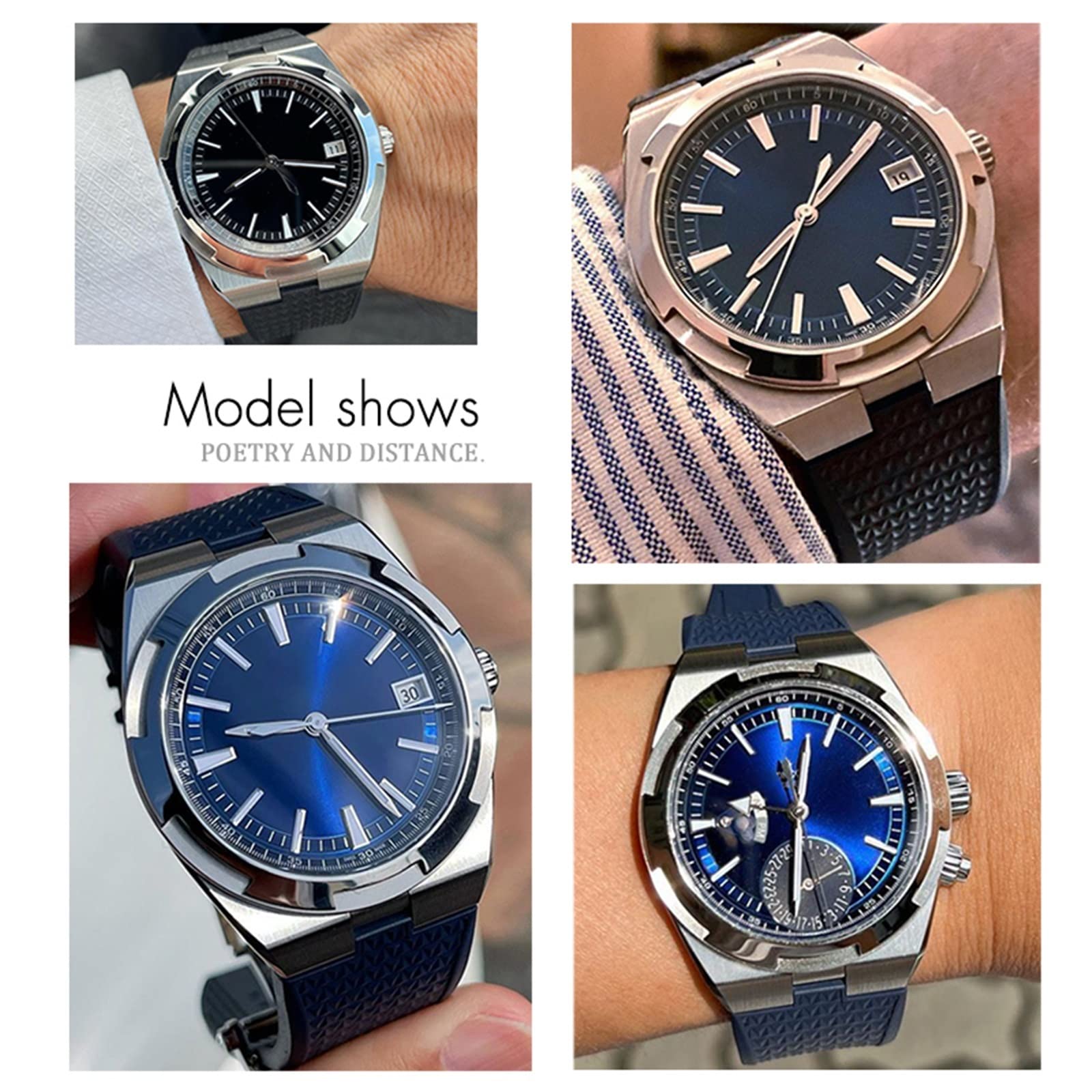 FFHAO Fluoro Rubber Watchbands Fit For Vacheron Constantin 5500V 4500V 7900 Black Blue Watch Men Waterproof Quick Release Strap 24mm*7mm