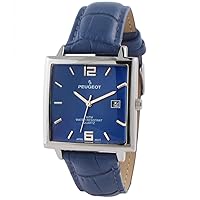 Peugeot Men's Modern Square Casual Quartz Wrist Watch with Metal Case and Leather Strap