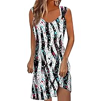 Summer Dresses for Women Mini Beach Boho Sleeveless Vintage Floral Flowy Tshirt Tank Sundresses
