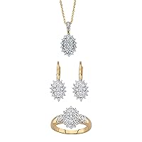 PalmBeach Yellow Gold-plated Round Genuine Diamond Cluster Necklace Earring and Ring Set (1/6 cttw, I Color, I3 Clarity) Sizes 6-10 Size 7