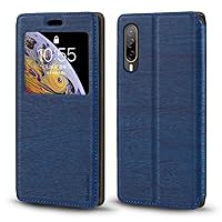 for HTC Desire 22 Pro 5G Case, Wood Grain Leather Case with Card Holder and Window, Magnetic Flip Cover for HTC Desire 22 Pro 5G (6.6”) Blue
