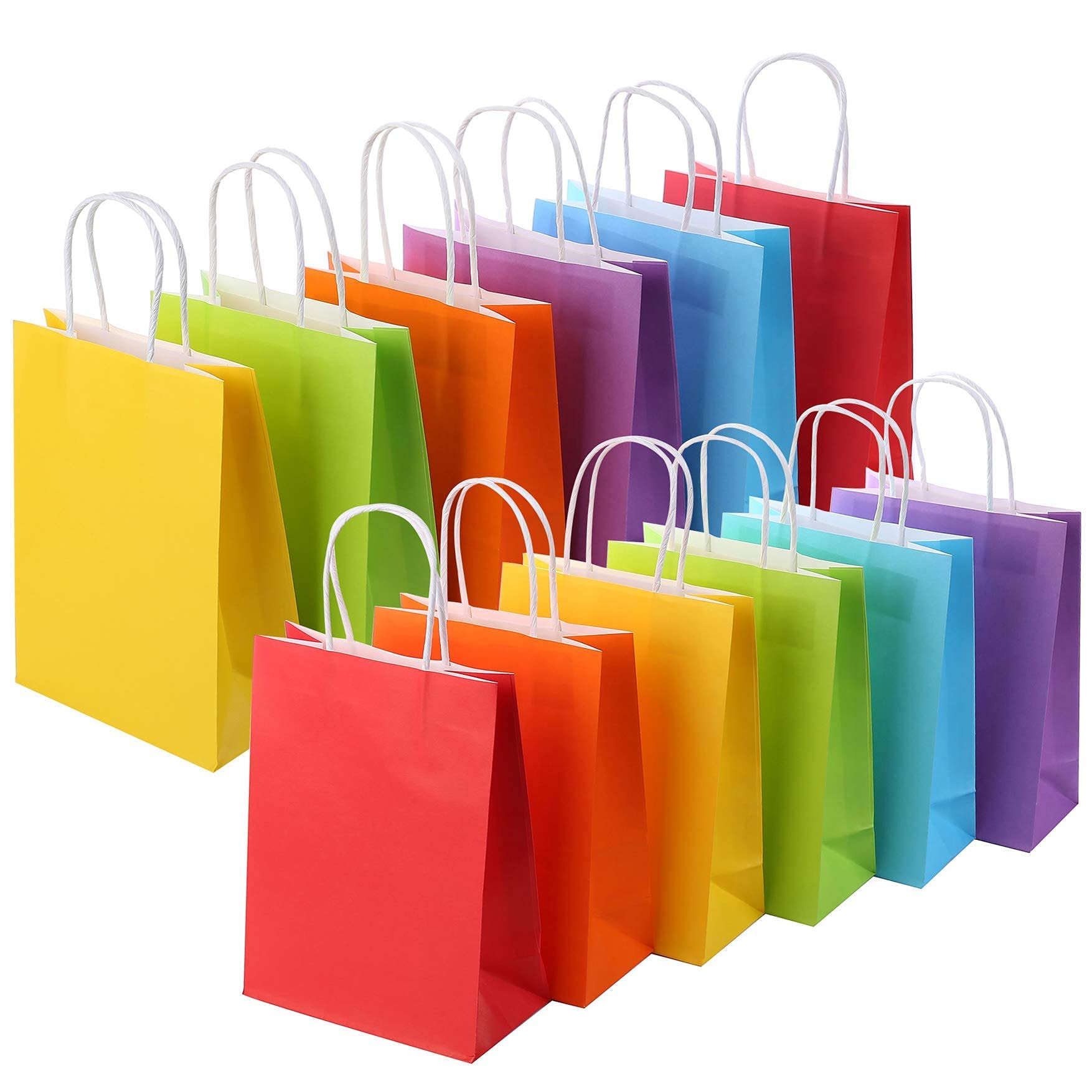 24 Pieces Kraft Paper Party Favor Gift Bags with Handle Assorted Colors (Rainbow)