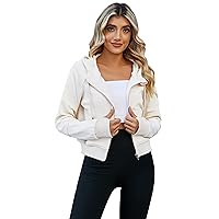 Flygo Women's Full Zip Hoodies Crop Tops Y2k Hoodie Sweatshirt Long Sleeve Casual Jackets with Thumb Hole Pockets