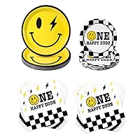 One Happy Dude Birthday Decorations Yellow Smile Face Party Plates Napkins One Happy Dude Paper Plates Disposable Party Favors for Birthday Baby Shower Wedding Bachelor Party