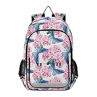 ALAZA Pink Azalea Flower Blue Butterfly Floral Laptop Backpack Purse for Women Men Travel Bag Casual Daypack with Compartment & Multiple Pockets