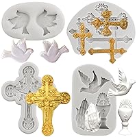 Baptism Cake Decorations Cross Cake Mold Cross Silicone Mold Communion Dove Fondant Molds Praying Hand Mold For Cake Decorating Cupcake Topper Candy Chocolate Polymer Clay Gum Paste Set of 4
