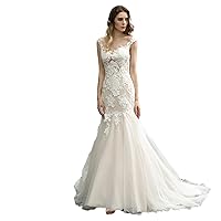 Wedding Dresses for Women Lace V-Neck Long White Formal Gown Plus Size